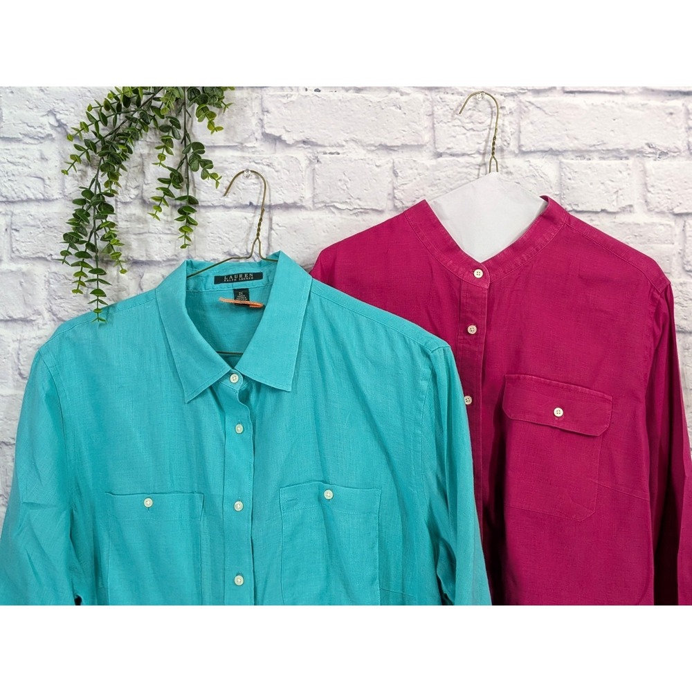 LINEN LOT 2🌿Lauren Ralph Lauren LRL 2X Long Sleev Button Shirt Women Minimalist